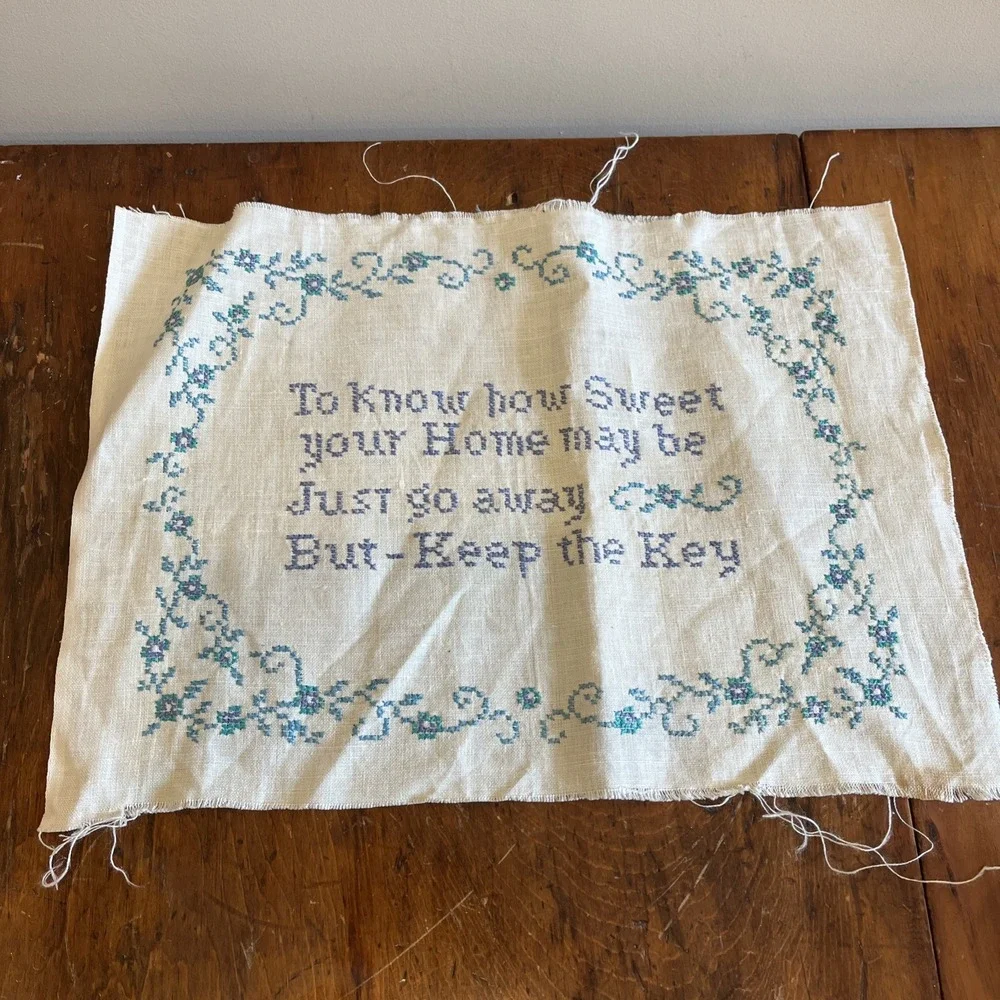 Embroidered Sweet Home Keep The Key Verse Completed Unframed Needlepoint‎ Home
